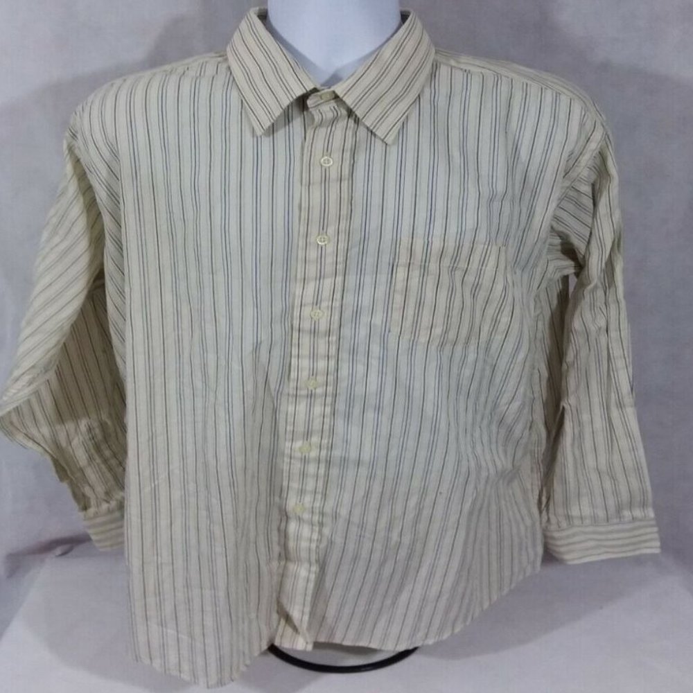 Men's 17.5 34/35 John Weitz Long Sleeve Yellow Striped Dress Shirt